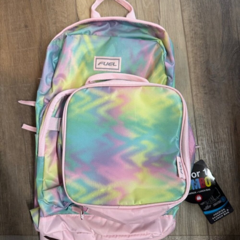 NEW Fuel Tie-Dye Pink Bookbag with Soft Sided Lunch Box 17"